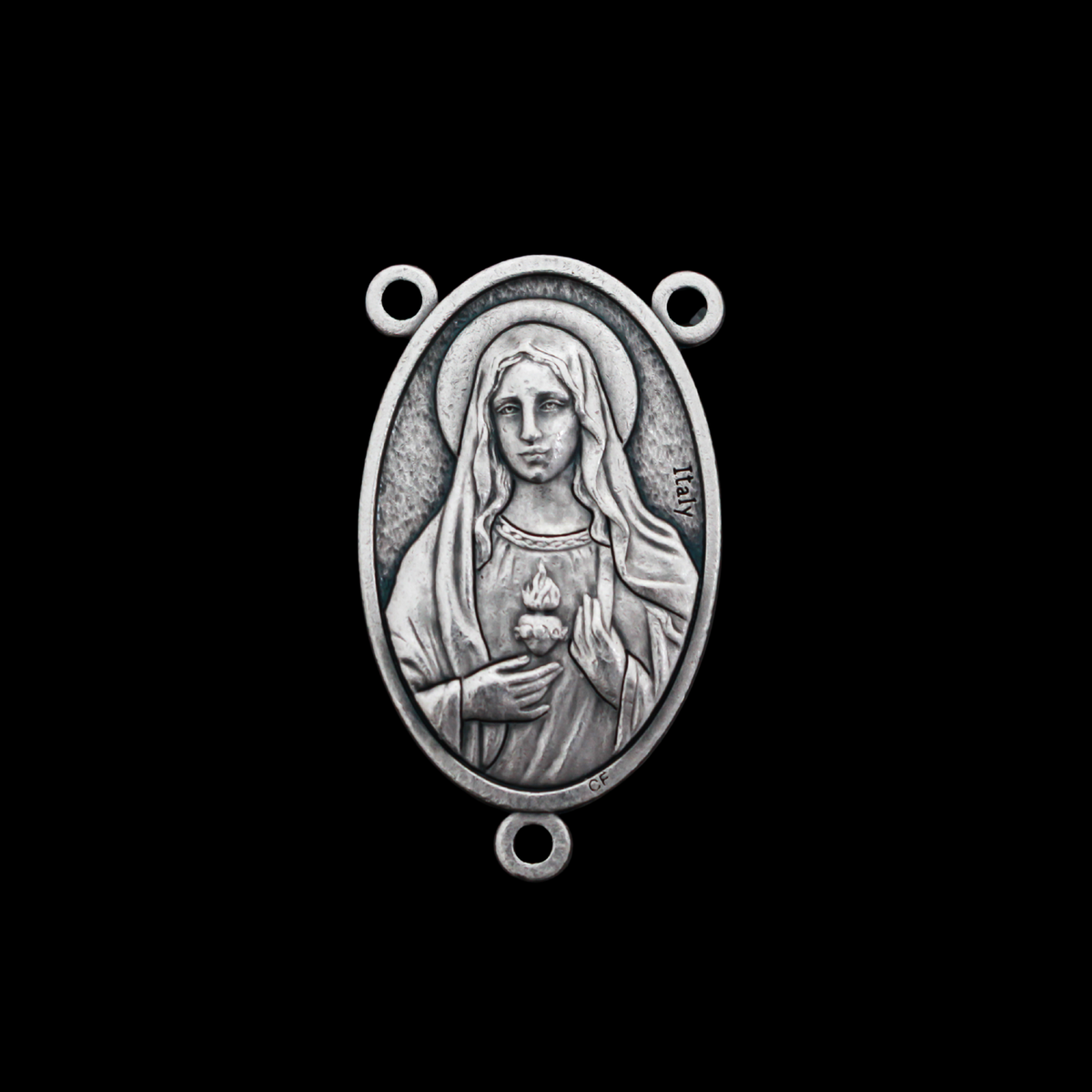 Large Sacred Heart of Jesus Immaculate Heart of Mary Rosary Centerpiece 1-3/4" Long, Made in Italy