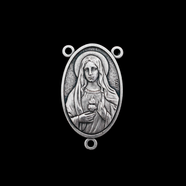 Large Sacred Heart of Jesus Immaculate Heart of Mary Rosary Centerpiece 1-3/4" Long, Made in Italy