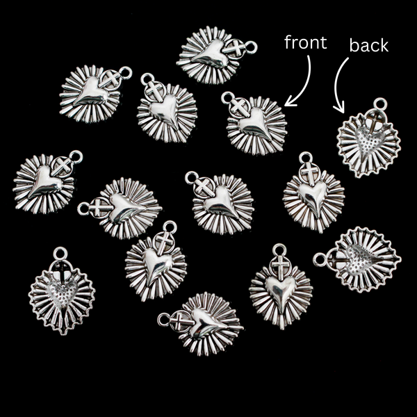Sacred Heart Sunburst Cross Charms - Milagro Style Pendants 20pcs