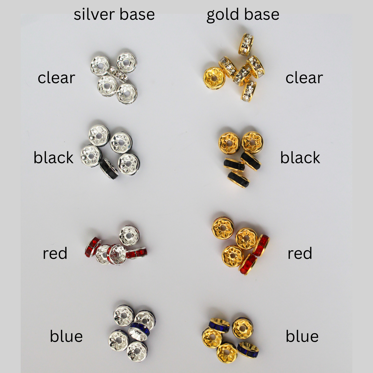 8mm Rondelle Spacer Beads with Grade A Crystal Rhinestones, 20pcs - Four Color Options