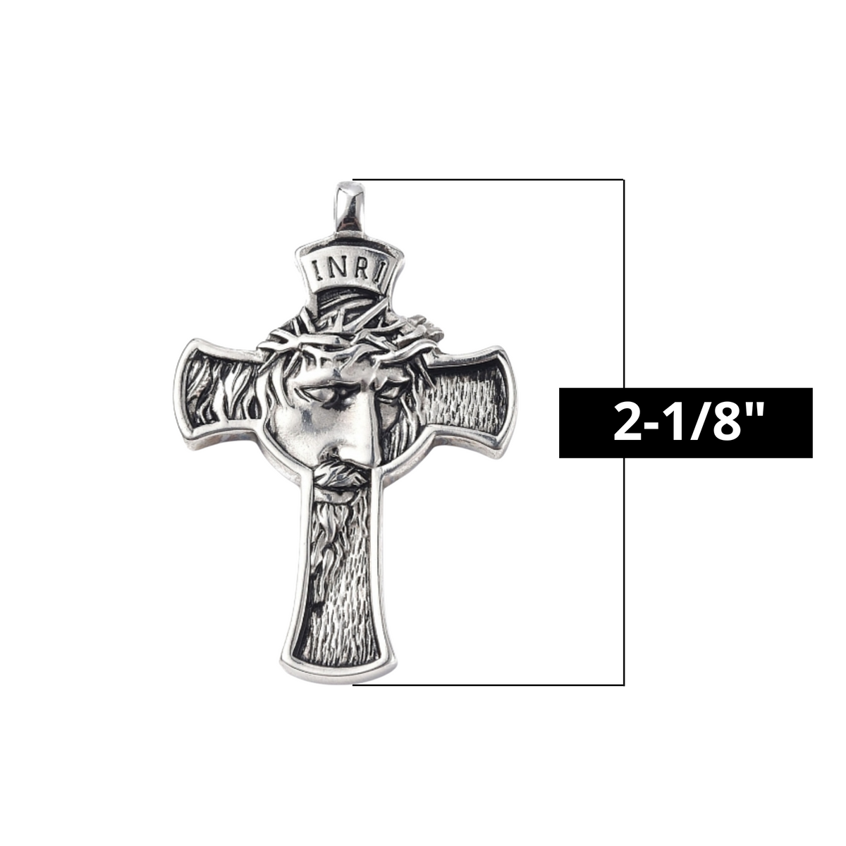Jesus Christ Cross Pendant - Passion of Christ Crown of Thorns 2-1/8" long - Stainless Steel
