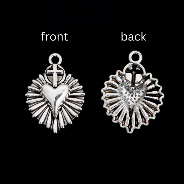 Sacred Heart Sunburst Cross Charms - Milagro Style Pendants 20pcs