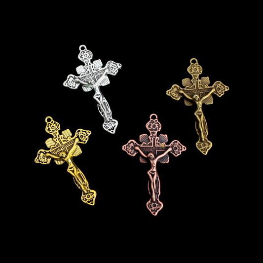 Ornate Crucifix Pendants 1-7/8" Long - Available in Four Colors - Sold in packs of 3pcs