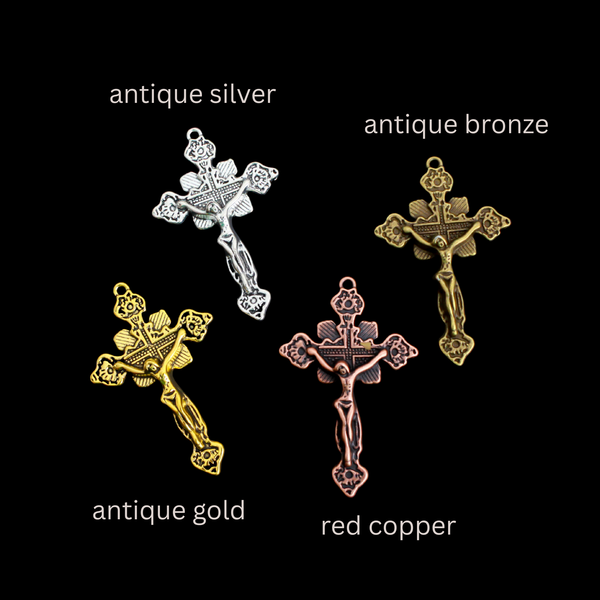 Ornate Crucifix Pendants 1-7/8" Long - Available in Four Colors - Sold in packs of 3pcs