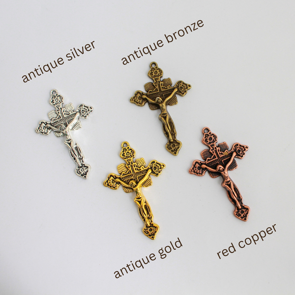 Ornate Crucifix Pendants 1-7/8" Long - Available in Four Colors - Sold in packs of 3pcs