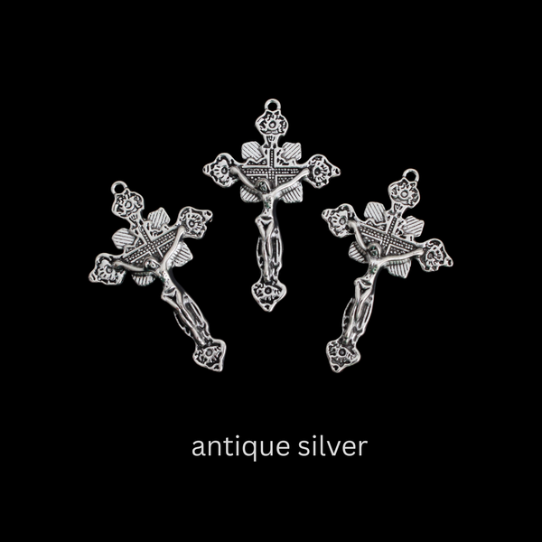 Ornate Crucifix Pendants 1-7/8" Long - Available in Four Colors - Sold in packs of 3pcs