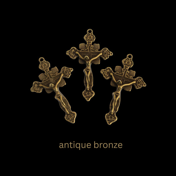 Ornate Crucifix Pendants 1-7/8" Long - Available in Four Colors - Sold in packs of 3pcs