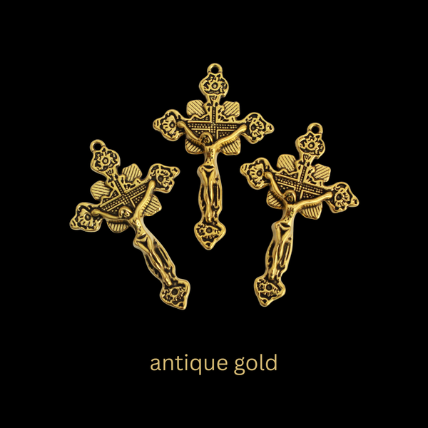 Ornate Crucifix Pendants 1-7/8" Long - Available in Four Colors - Sold in packs of 3pcs