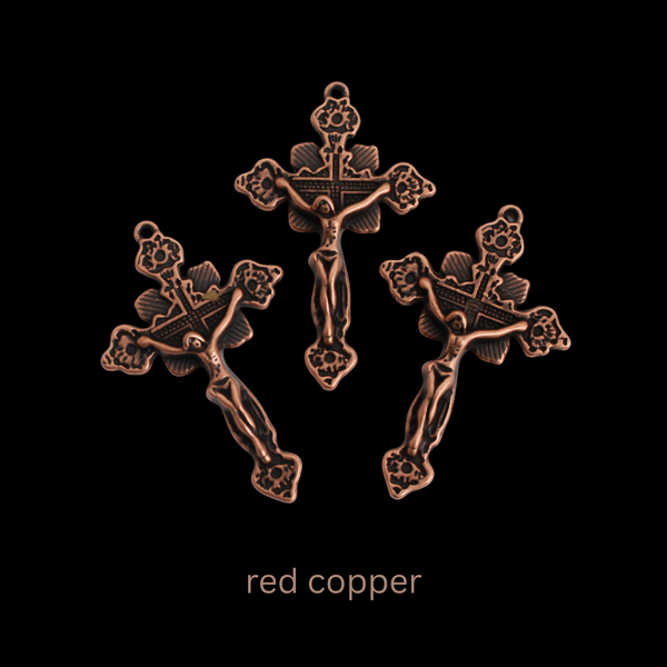 Ornate Crucifix Pendants 1-7/8" Long - Available in Four Colors - Sold in packs of 3pcs