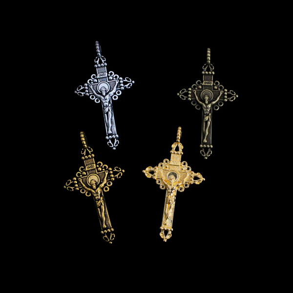 Ornate Crucifix Pendants 2" Long - Available in Four Colors - Sold in Packs of 3pcs