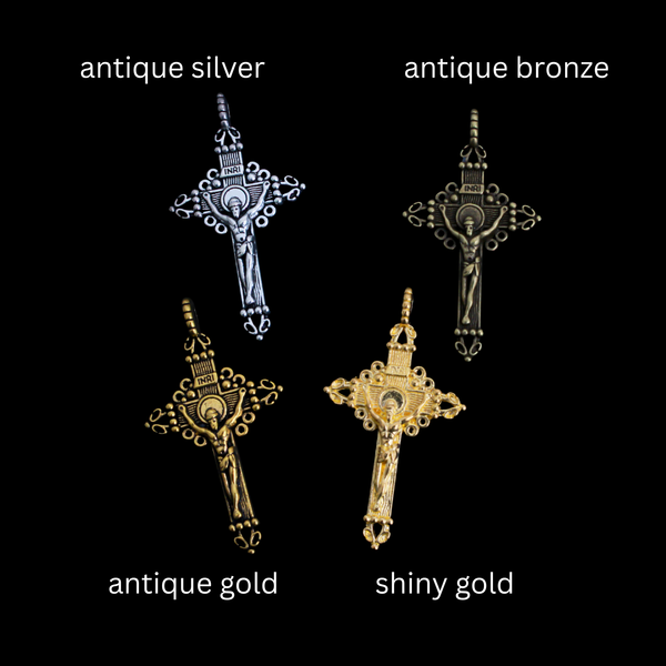 Ornate Crucifix Pendants 2" Long - Available in Four Colors - Sold in Packs of 3pcs