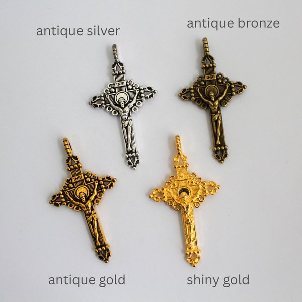 Ornate Crucifix Pendants 2" Long - Available in Four Colors - Sold in Packs of 3pcs