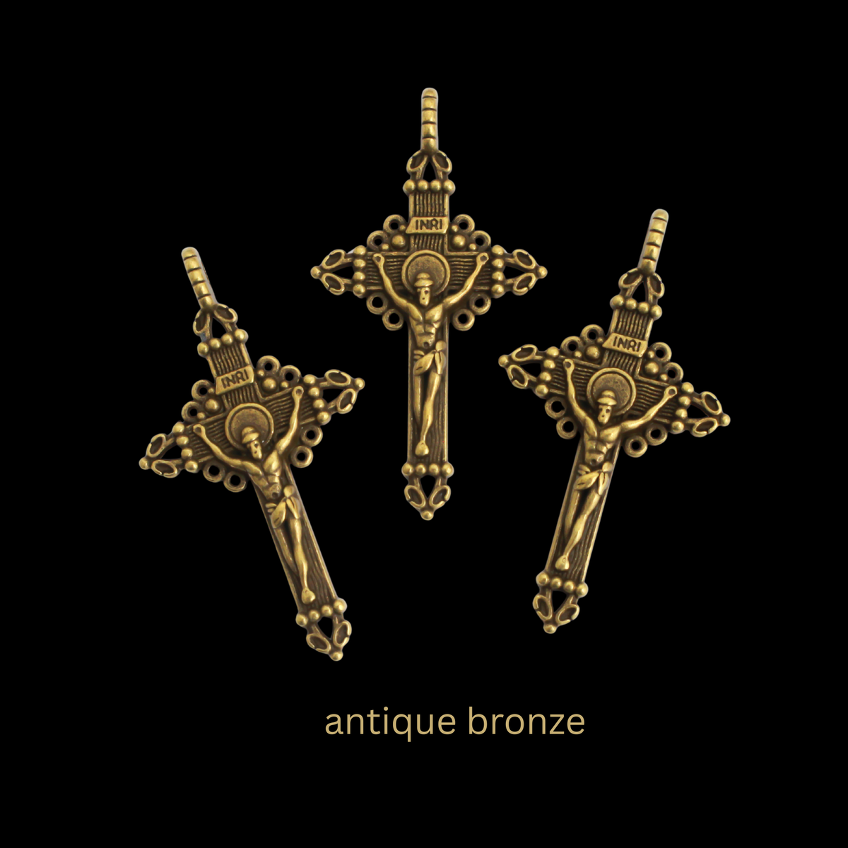 Ornate Crucifix Pendants 2" Long - Available in Four Colors - Sold in Packs of 3pcs