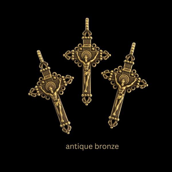 Ornate Crucifix Pendants 2" Long - Available in Four Colors - Sold in Packs of 3pcs