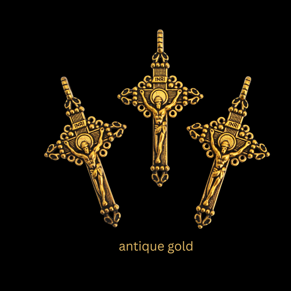 Ornate Crucifix Pendants 2" Long - Available in Four Colors - Sold in Packs of 3pcs