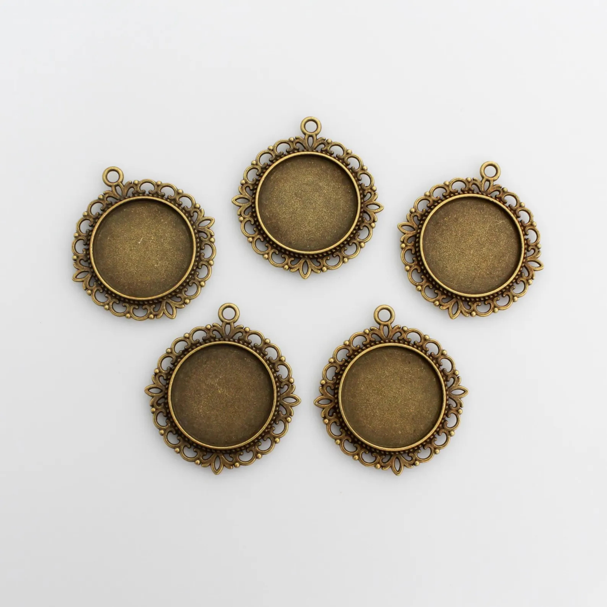 Bronze Double Sided Bezel Pendant Setting - Fits 25mm Round Cabochon, 5pcs