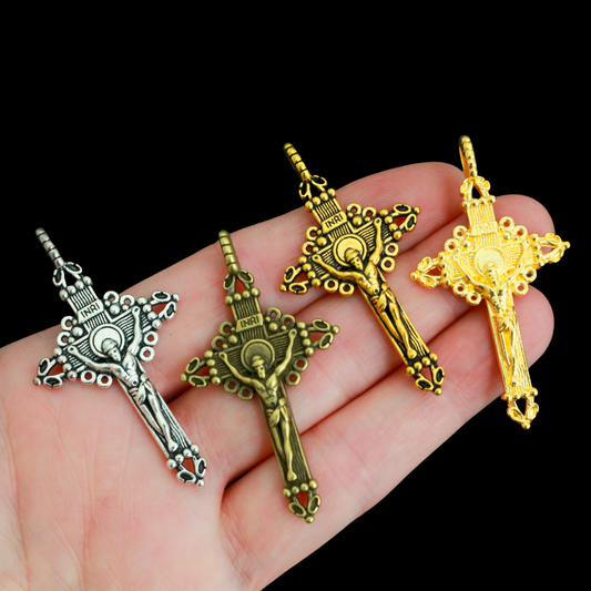 Ornate Crucifix Pendants 2" Long - Available in Four Colors - Sold in Packs of 3pcs