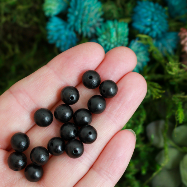 Waxed Wooden Black Beads - Available in 6mm or 8mm, 60pcs