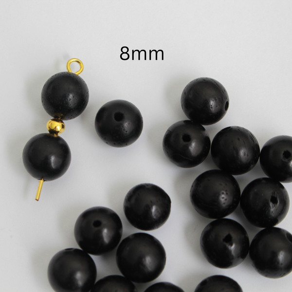 Waxed Wooden Black Beads - Available in 6mm or 8mm, 60pcs