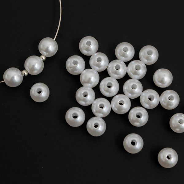 Imitation Pearl Beads, Bright White Color, Available in 4, 6, and 8mm - 60pcs