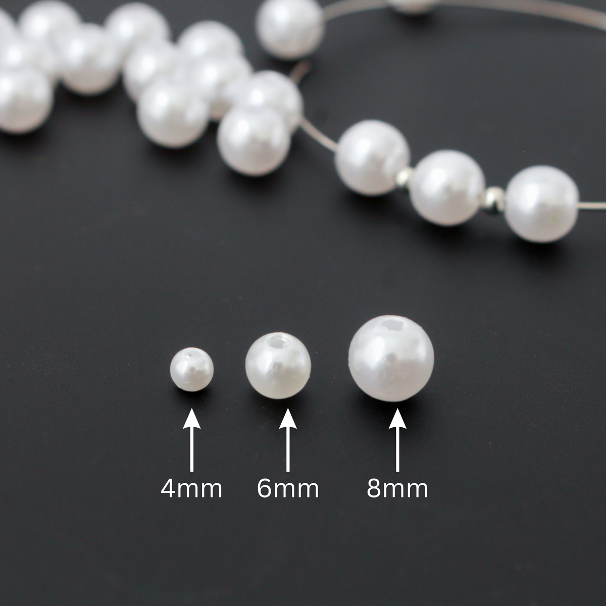 Imitation Pearl Beads, Bright White Color, Available in 4, 6, and 8mm - 60pcs