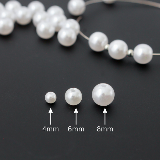 Imitation Pearl Beads, Bright White Color, Available in 4, 6, and 8mm - 60pcs