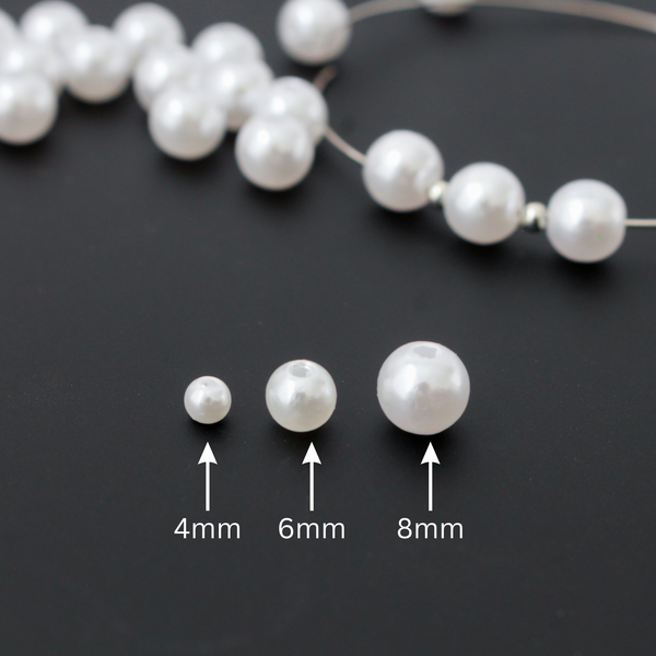 Imitation Pearl Beads, Bright White Color, Available in 4, 6, and 8mm - 60pcs