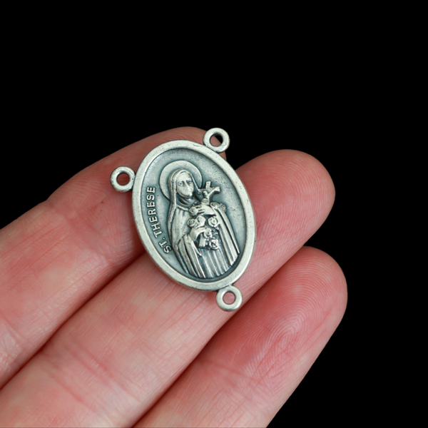 Saint Therese of Lisieux Rosary Centerpiece with Third Class Relic - Made in Italy