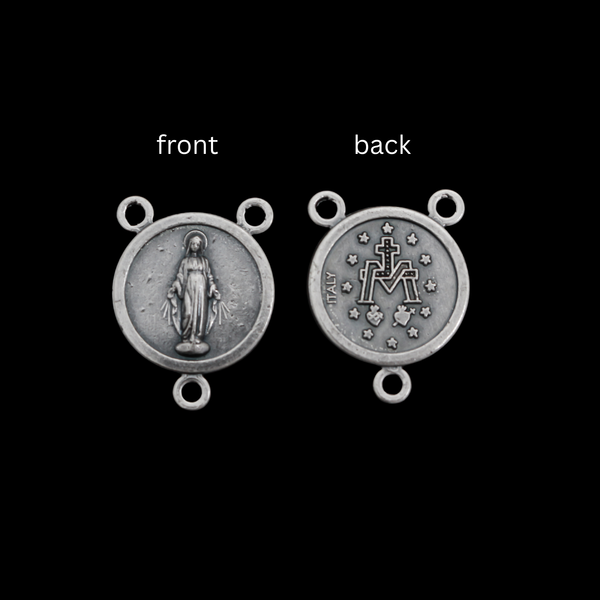 Small Round Miraculous Medal Rosary Centerpiece 3/4" long (20mm), Made in Italy