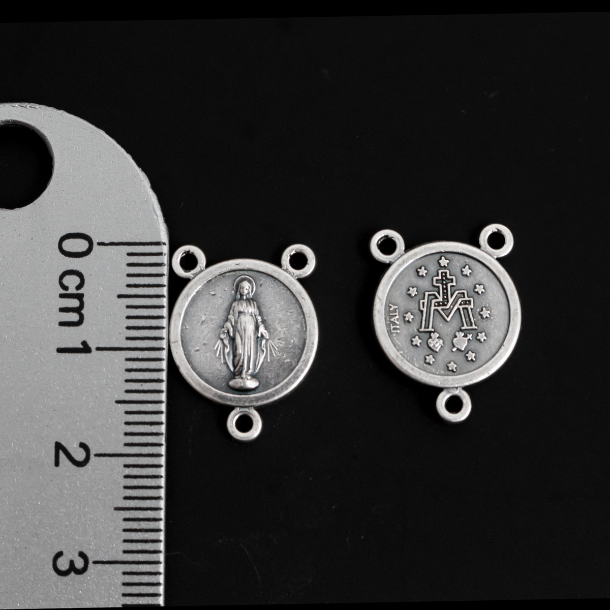 Small Round Miraculous Medal Rosary Centerpiece 3/4" long (20mm), Made in Italy