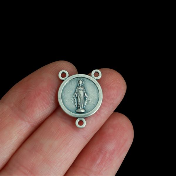 Small Round Miraculous Medal Rosary Centerpiece 3/4" long (20mm), Made in Italy