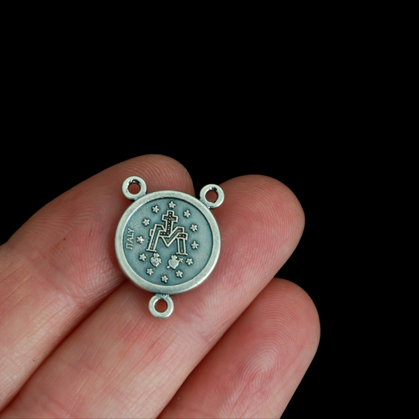 Small Round Miraculous Medal Rosary Centerpiece 3/4" long (20mm), Made in Italy