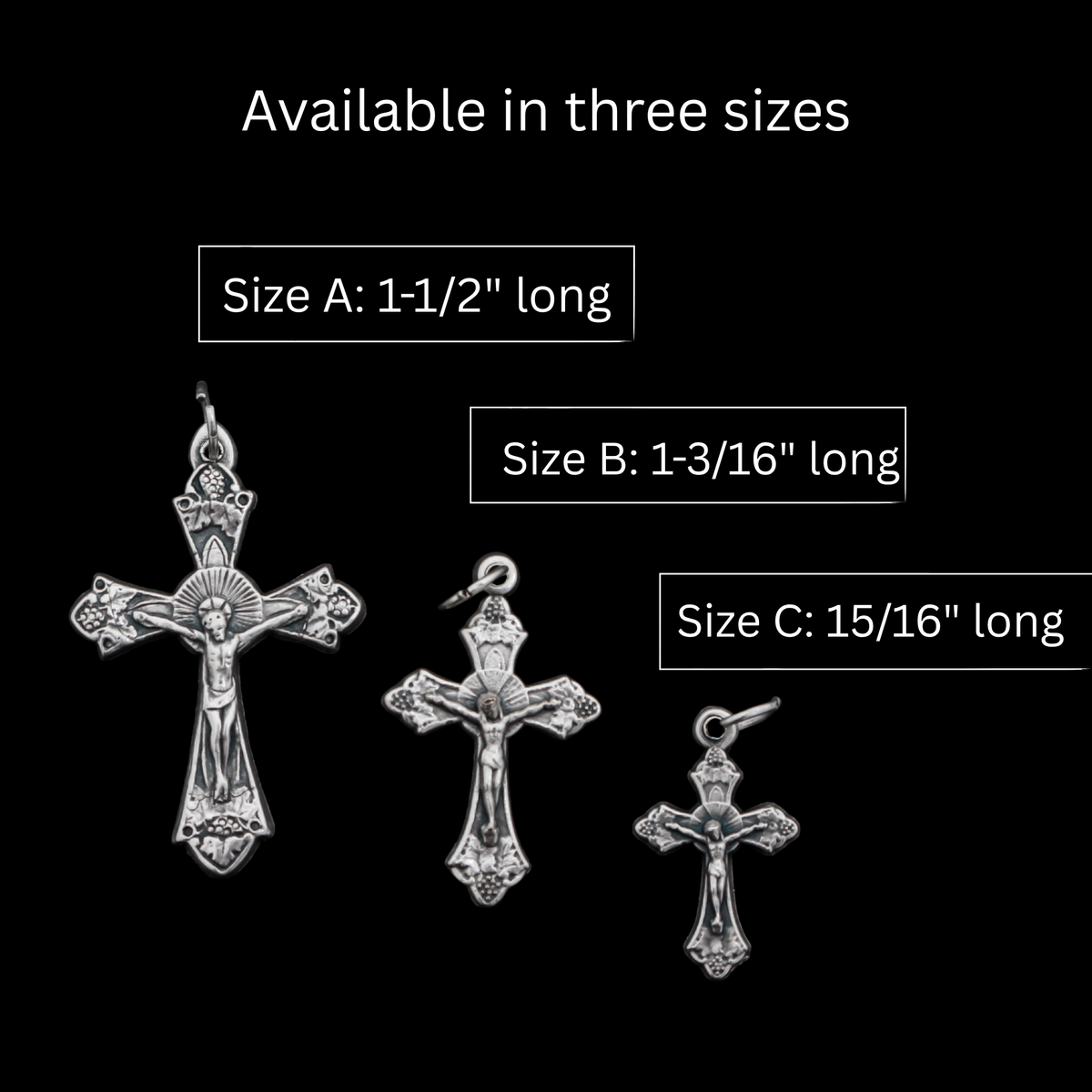 Crucifix Cross with Grapes and Leaves Detail, 1-1/2" long