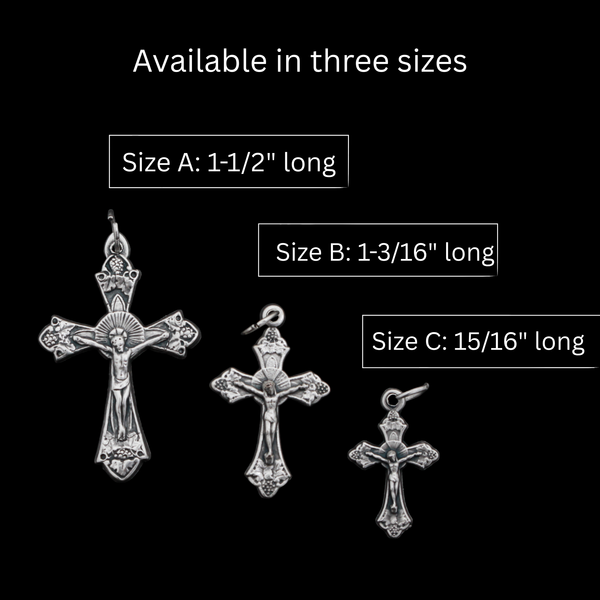 Crucifix Cross with Grapes and Leaves Detail, 1-1/2" long