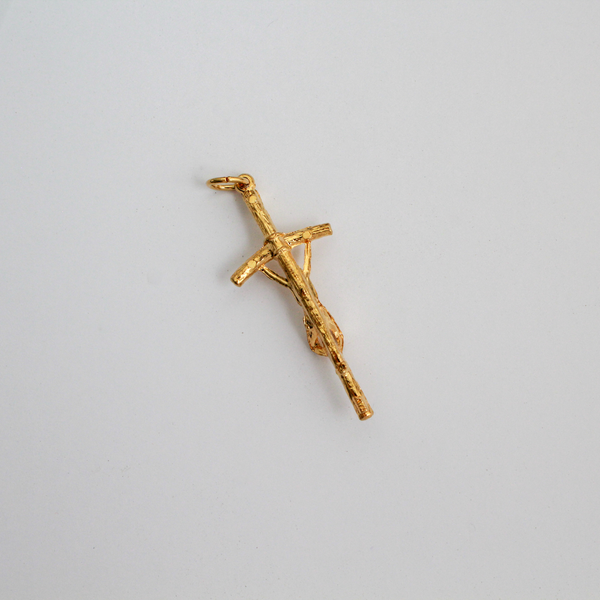 Gold Papal Crucifix Pendant of Pope Saint John Paul II - Manzu's Crucifix Cross 1.75" Long