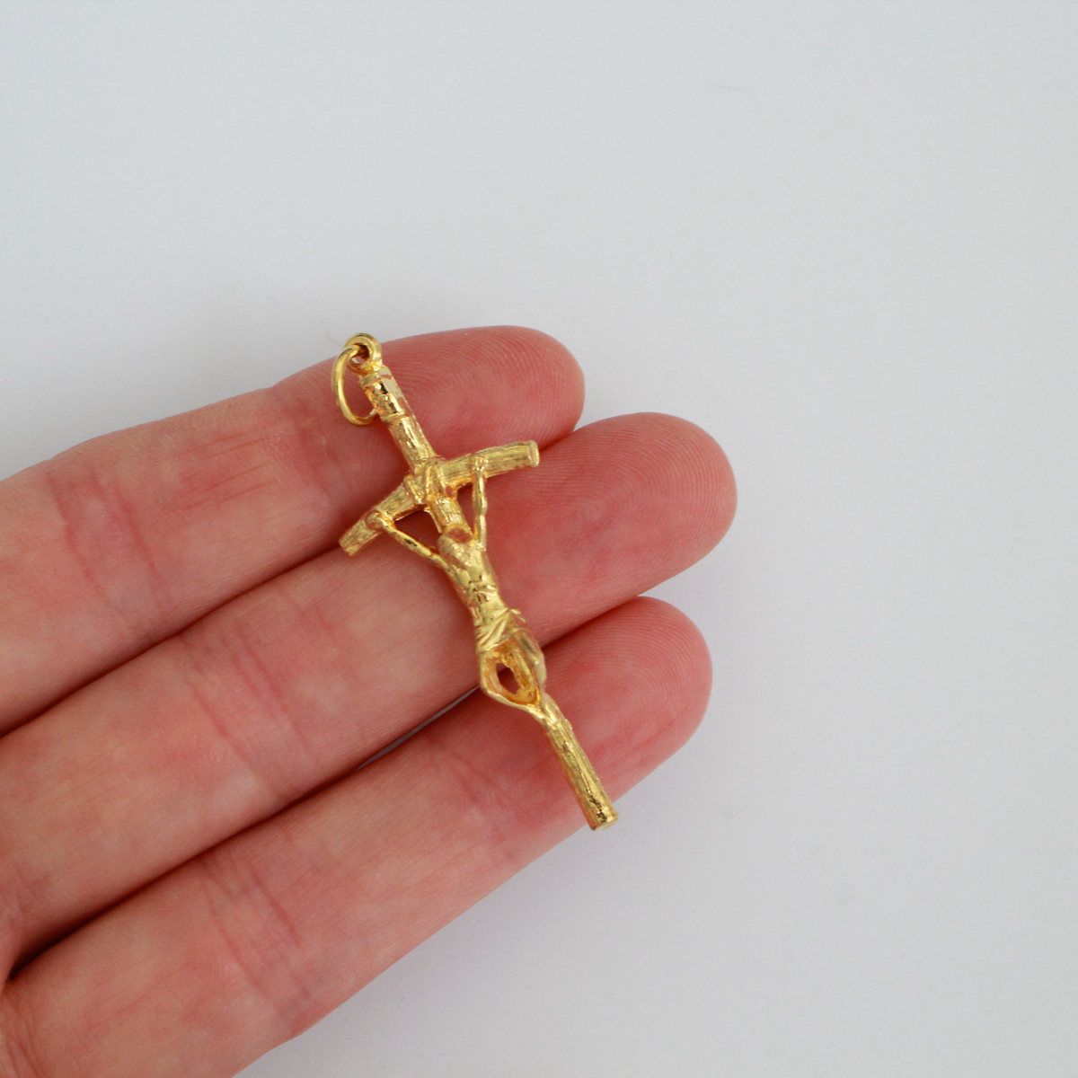 Gold Papal Crucifix Pendant of Pope Saint John Paul II - Manzu's Crucifix Cross 1.75" Long