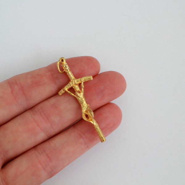 Gold Papal Crucifix Pendant of Pope Saint John Paul II - Manzu's Crucifix Cross 1.75" Long
