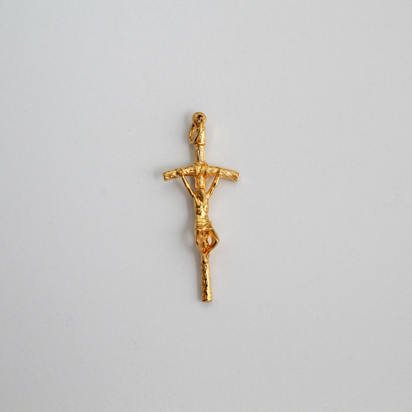 Gold Papal Crucifix Pendant of Pope Saint John Paul II - Manzu's Crucifix Cross 1.75" Long
