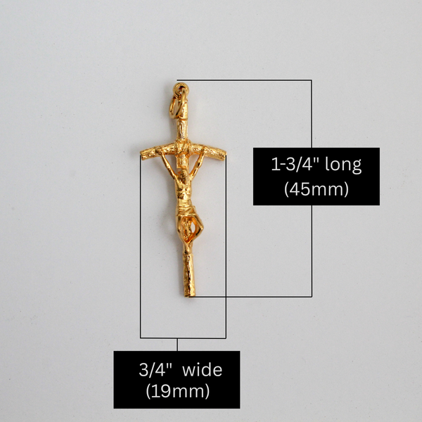 Gold Papal Crucifix Pendant of Pope Saint John Paul II - Manzu's Crucifix Cross 1.75" Long