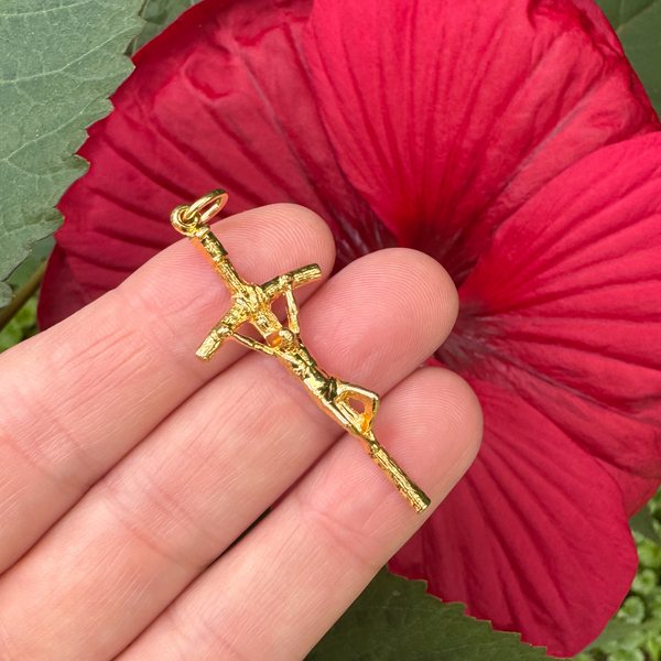 Gold Papal Crucifix Pendant of Pope Saint John Paul II - Manzu's Crucifix Cross 1.75" Long