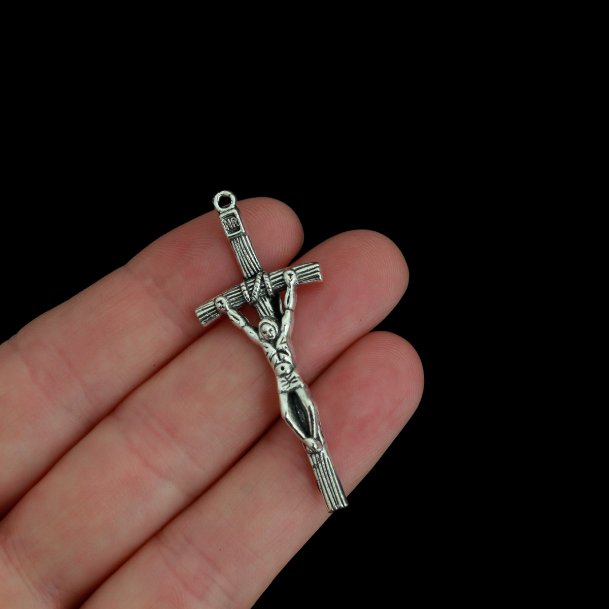 Pope John Paul II Pastoral Style Crucifix Cross in Antique Silver Tone Color, 49mm long, 5pcs