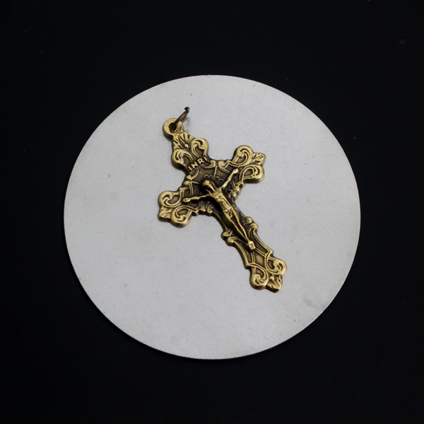 Bronze Ornate Fleur-de-Lis Crucifix Cross, 2" Long
