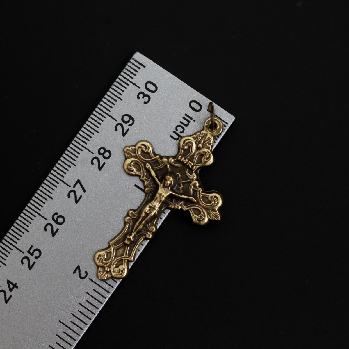 Bronze Ornate Fleur-de-Lis Crucifix Cross, 2" Long