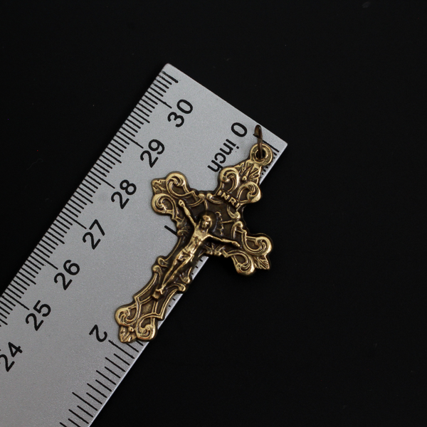 Bronze Ornate Fleur-de-Lis Crucifix Cross, 2" Long