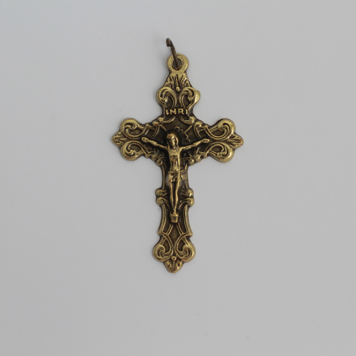 Bronze Ornate Fleur-de-Lis Crucifix Cross, 2" Long