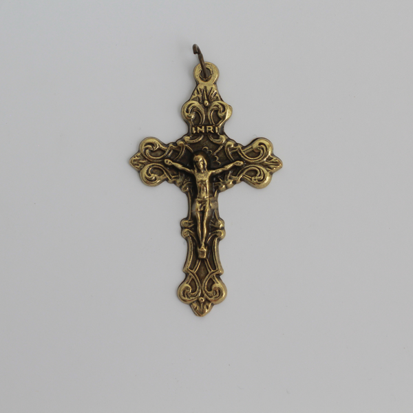 Bronze Ornate Fleur-de-Lis Crucifix Cross, 2" Long
