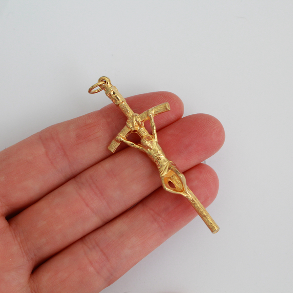 Gold Papal Crucifix Pendant of Pope Saint John Paul II - Manzu's Crucifix Cross 2.25" Long