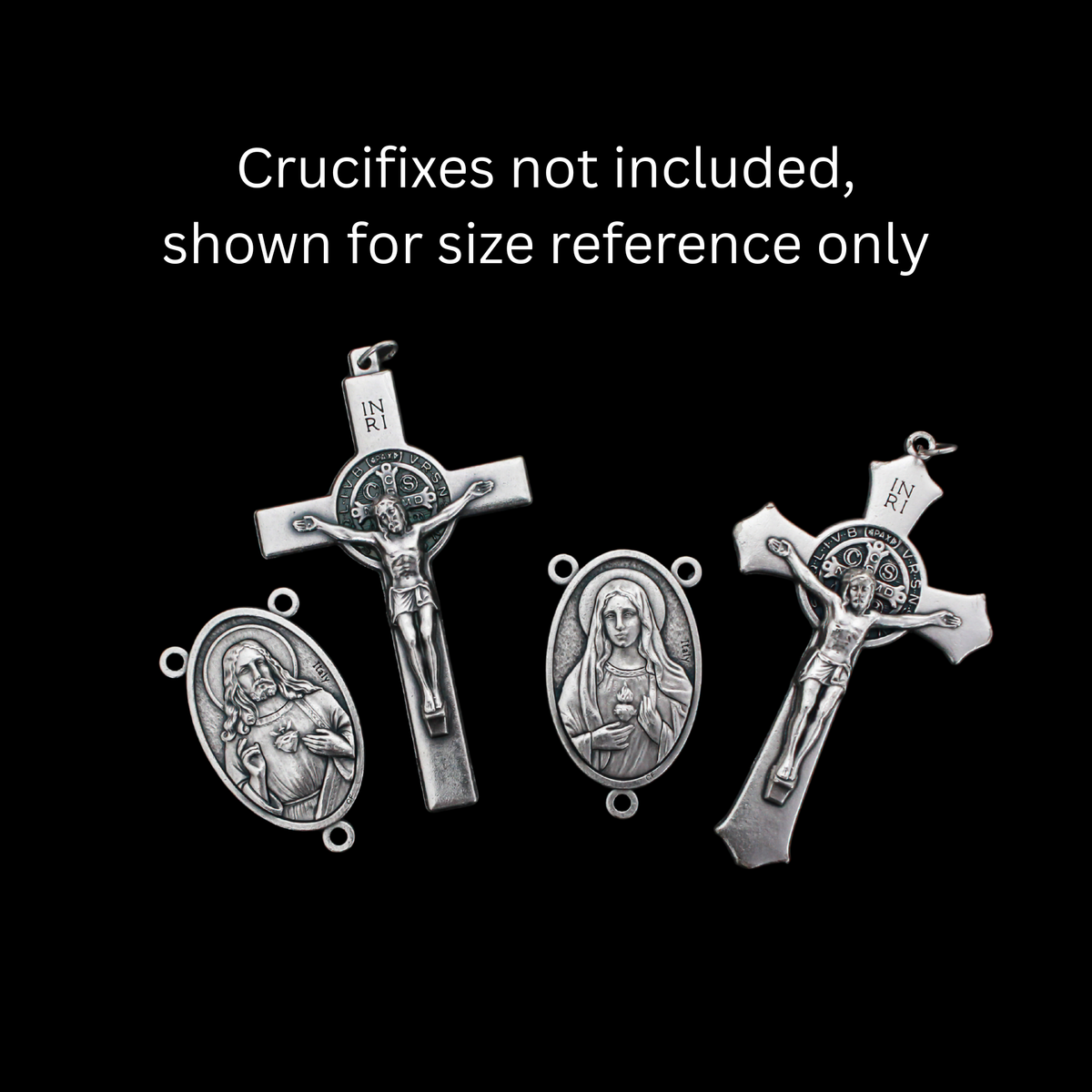 Large Sacred Heart of Jesus Immaculate Heart of Mary Rosary Centerpiece 1-3/4" Long, Made in Italy
