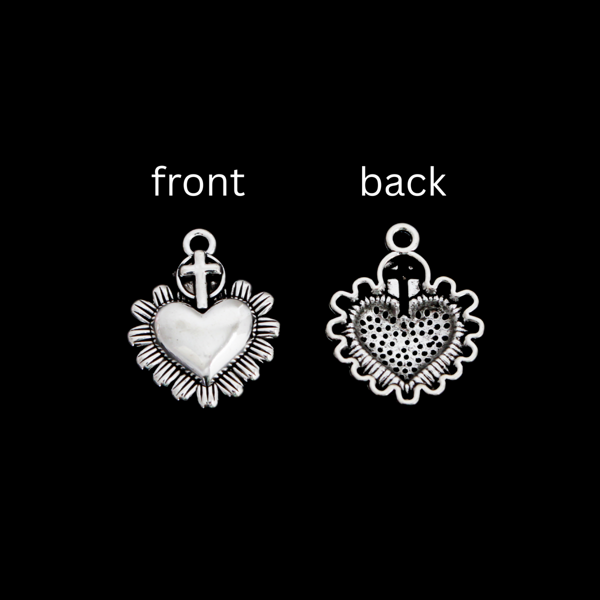 Sacred Heart Cross Charms with Flower Petal Details - Milagro Style Pendants 20pcs