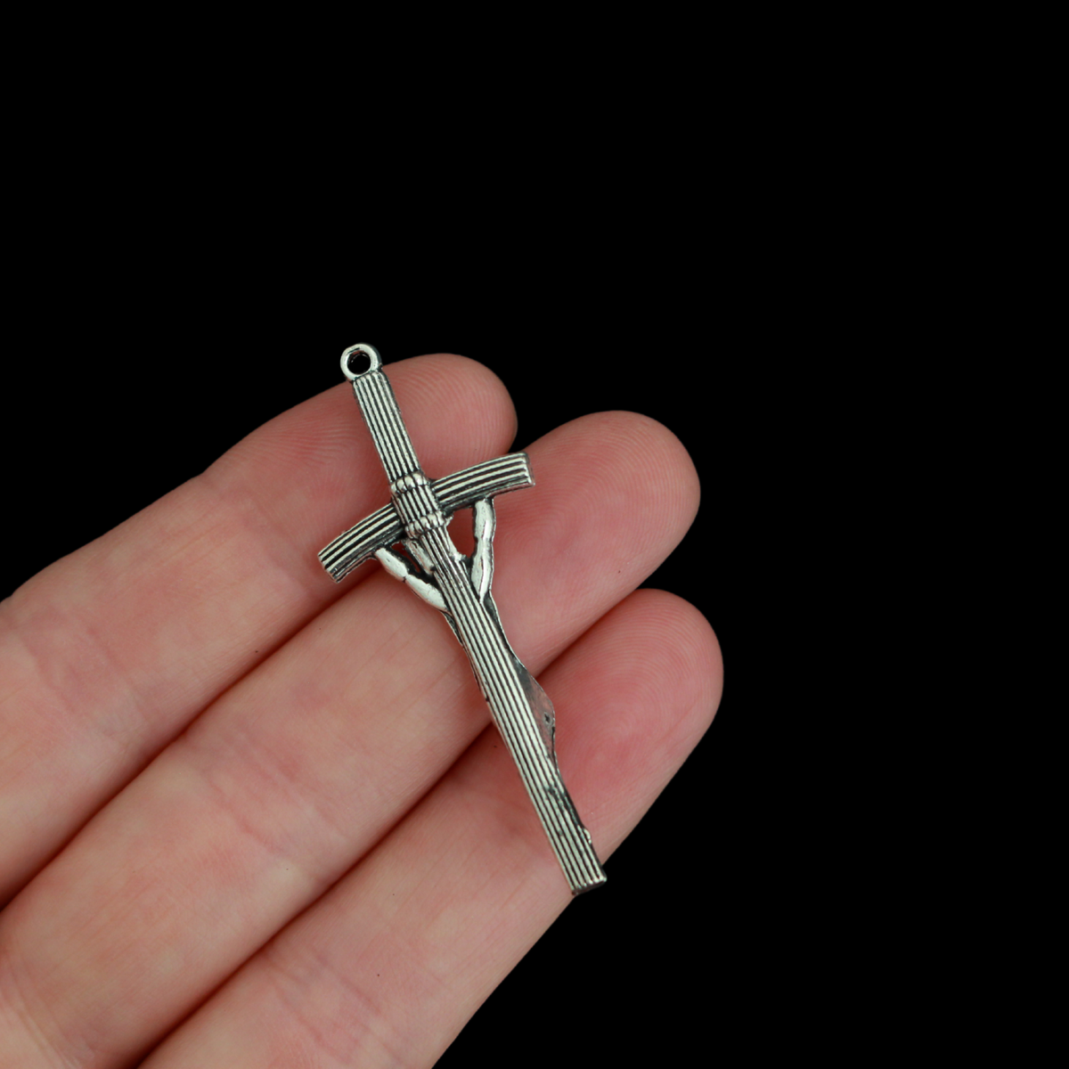 Pope John Paul II Pastoral Style Crucifix Cross in Antique Silver Tone Color, 49mm long, 5pcs